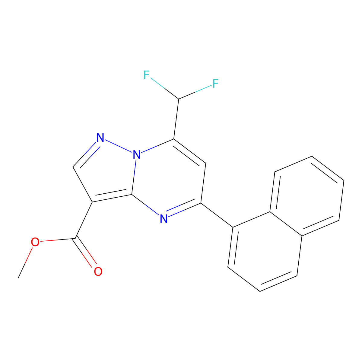 Methyl 7-(difluoromethyl)-5-(naphthalen-1-yl)pyrazolo[1,5-a]pyrimidine-3-carboxylate molecular structure, CAS 677767-79-2