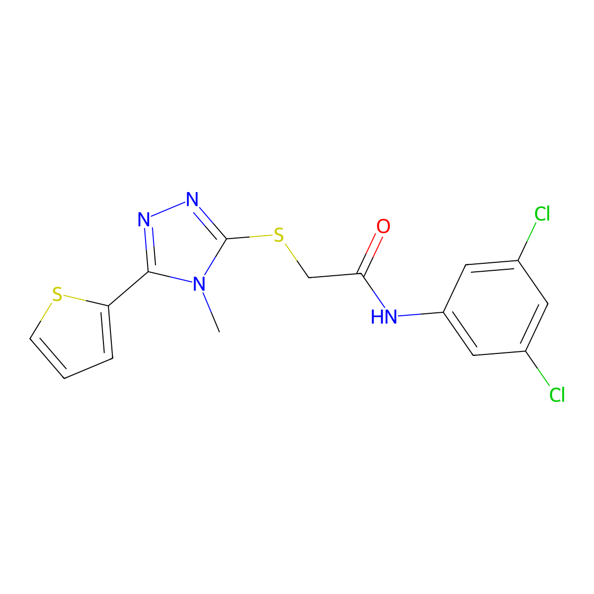 N-(3,5-dichlorophenyl)-2-{[4-methyl-5-(thiophen-2-yl)-4H-1,2,4-triazol-3-yl]sulfanyl}acetamide molecular structure, CAS 677767-89-4