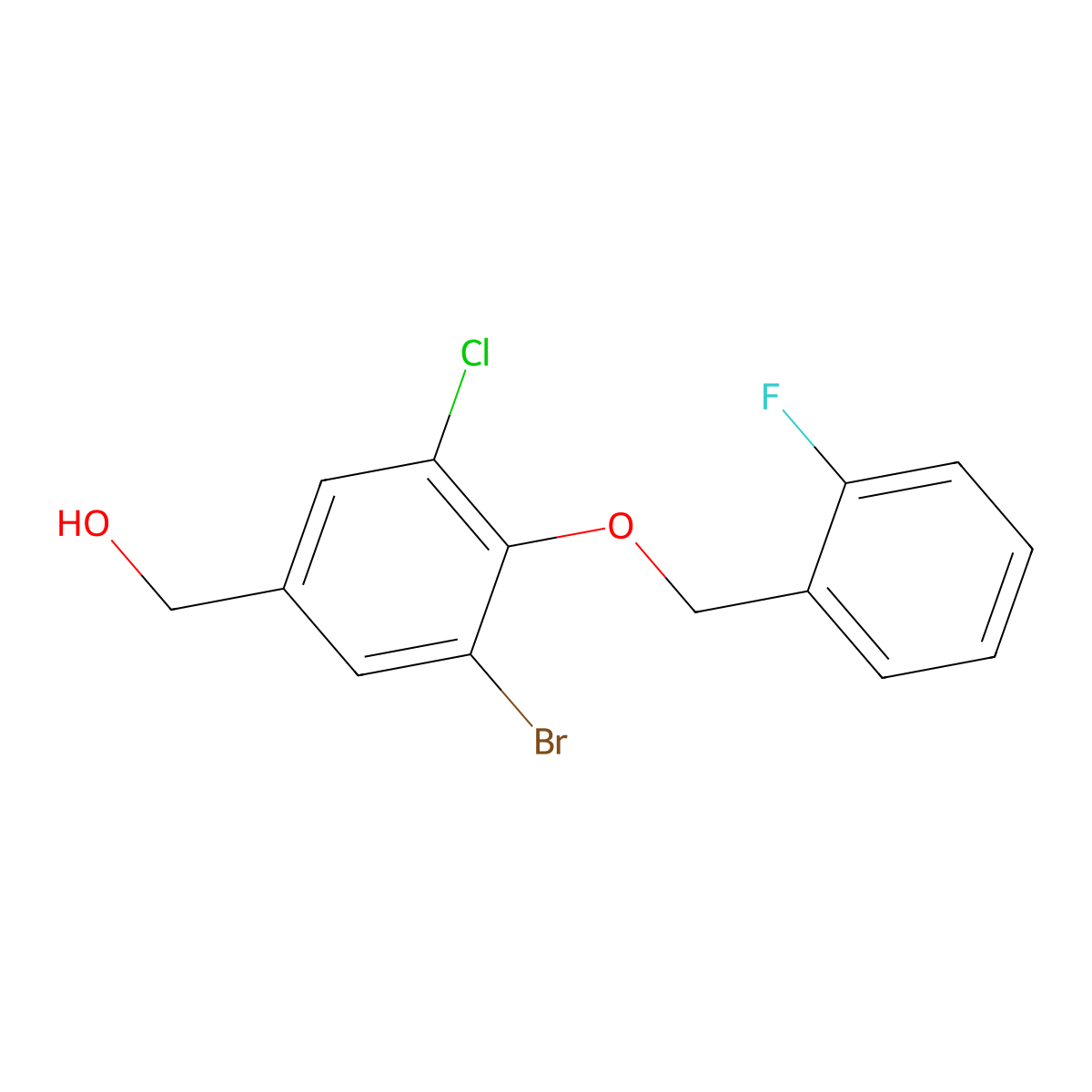 {3-Bromo-5-chloro-4-[(2-fluorobenzyl)oxy]phenyl}methanol molecular structure, CAS 677768-82-0