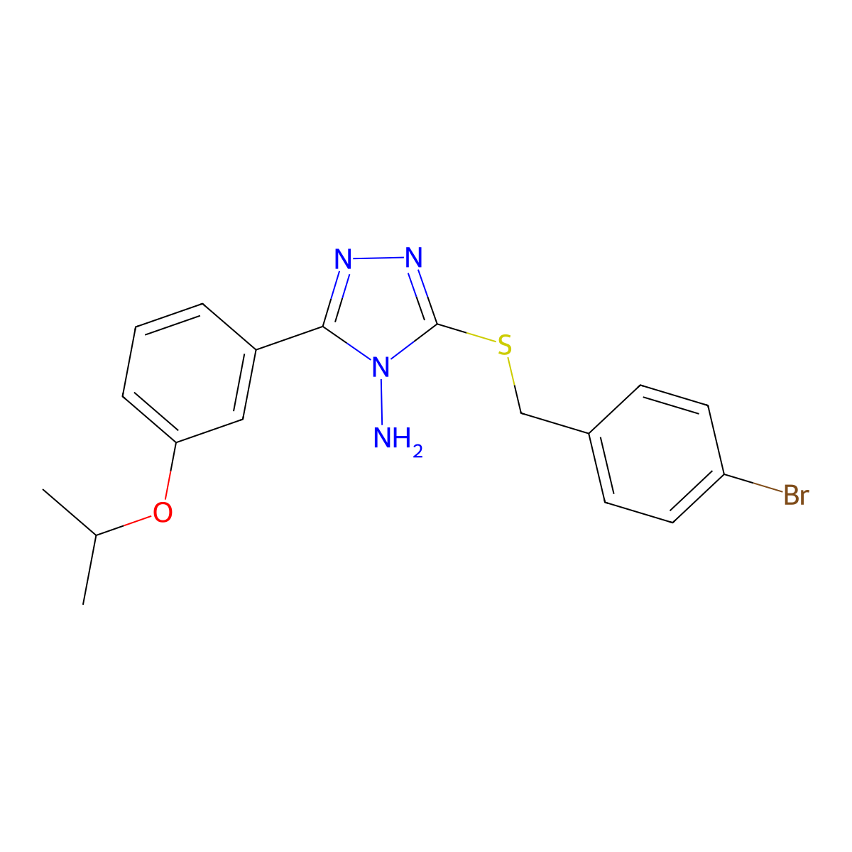 3-[(4-bromobenzyl)sulfanyl]-5-[3-(propan-2-yloxy)phenyl]-4H-1,2,4-triazol-4-amine molecular structure, CAS 677768-87-5