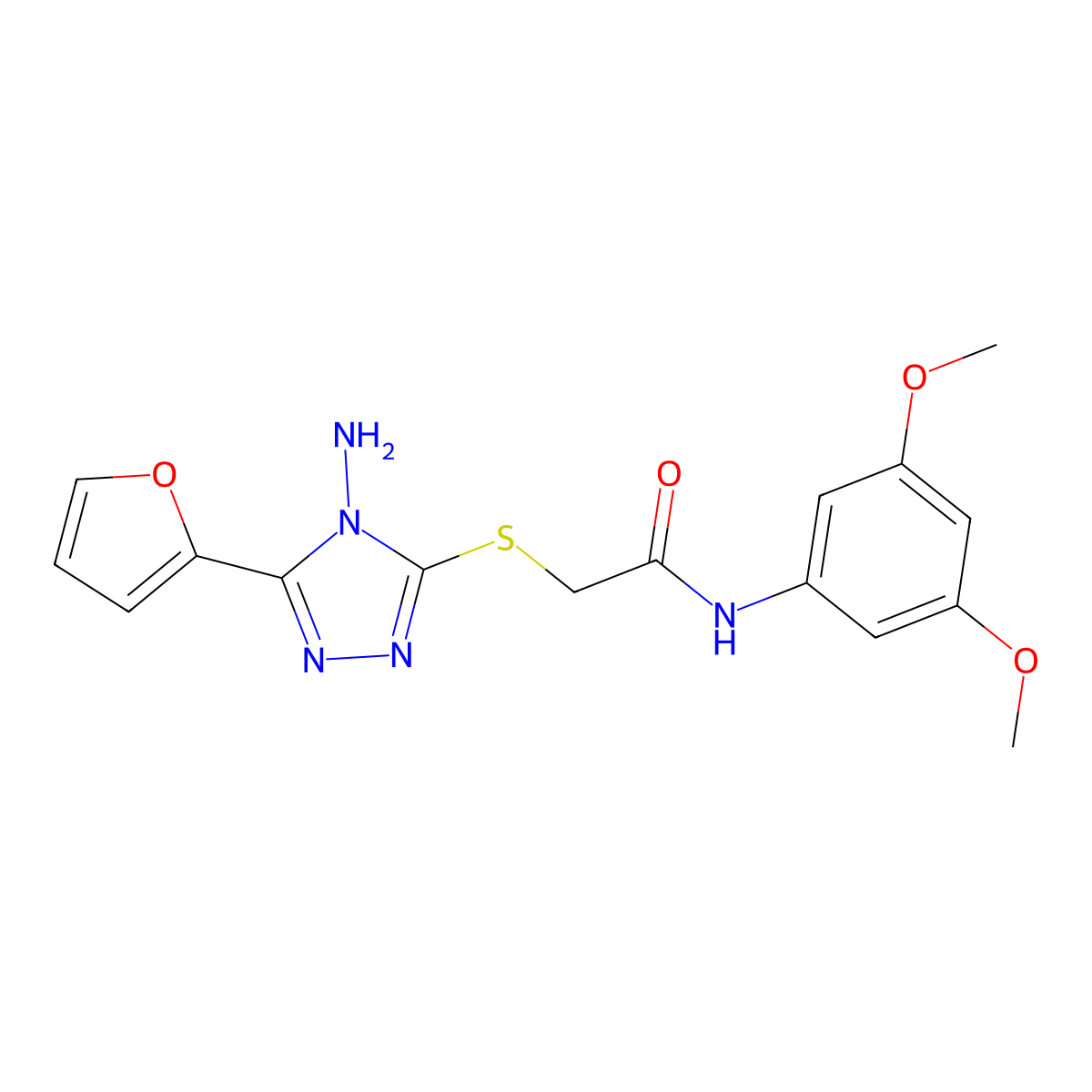 2-(4-amino-5-(2-furyl)(1,2,4-triazol-3-ylthio))-N-(3,5-dimethoxyphenyl)acetami de molecular structure, CAS 677769-64-1