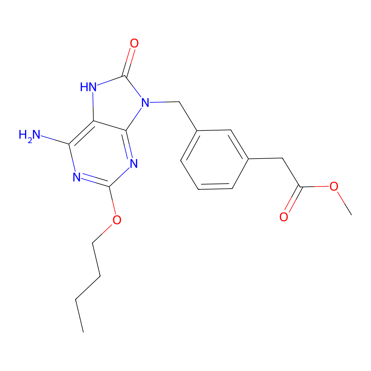 Methyl3-[(6-amino-2-butoxy-7,8-dihydro-8-oxo-9H-purin-9-yl)methyl]benzeneacetate molecular structure, CAS 677773-91-0