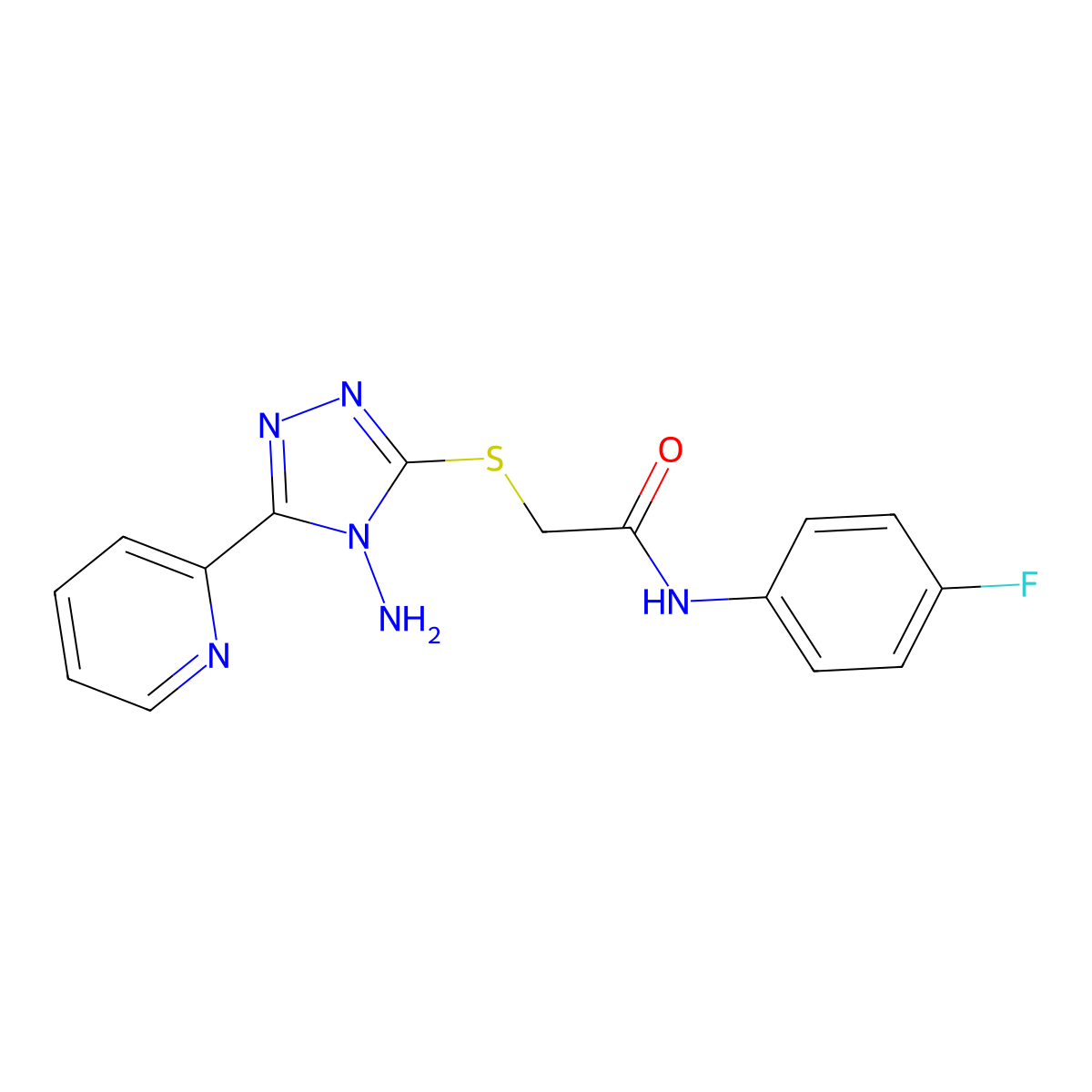 2-((4-amino-5-(pyridin-2-yl)-4H-1,2,4-triazol-3-yl)thio)-N-(4-fluorophenyl)acetamide molecular structure, CAS 677780-09-5