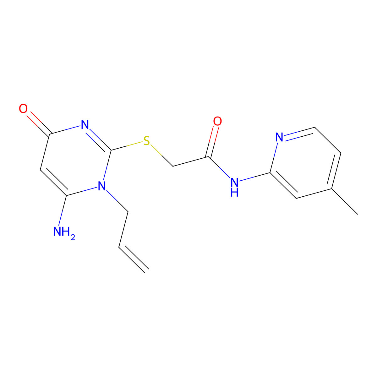 2-(6-amino-4-oxo-1-prop-2-enylpyrimidin-2-yl)sulfanyl-N-(4-methylpyridin-2-yl)acetamide molecular structure, CAS 677781-09-8