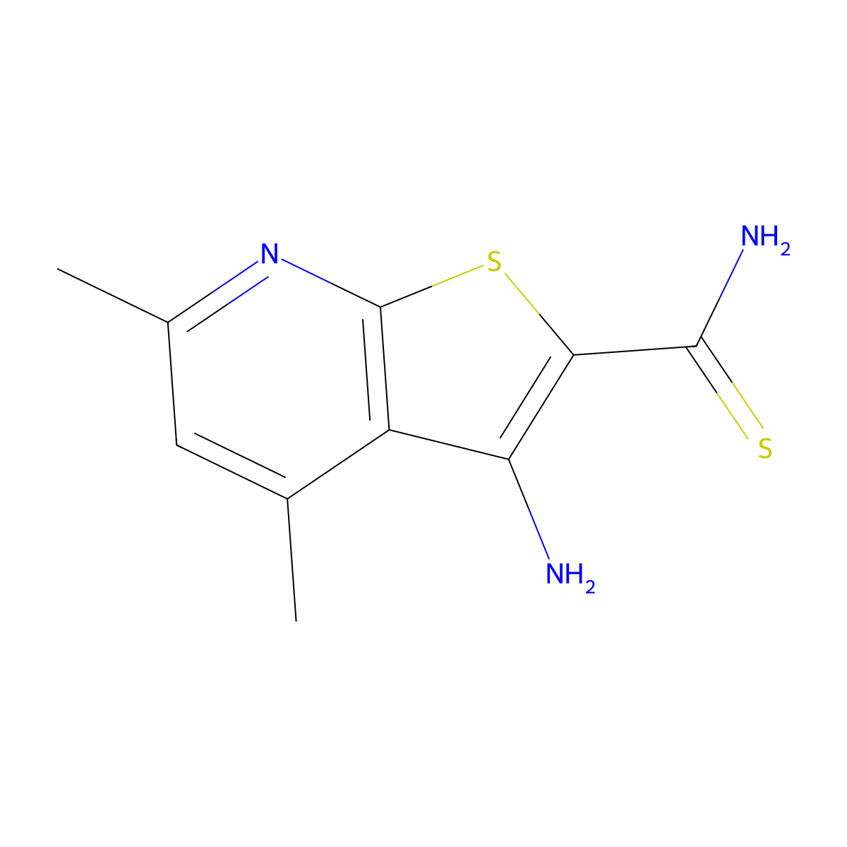 3-Amino-4,6-dimethylthieno[2,3-b]pyridine-2-carbothioamide molecular structure, CAS 67795-38-4