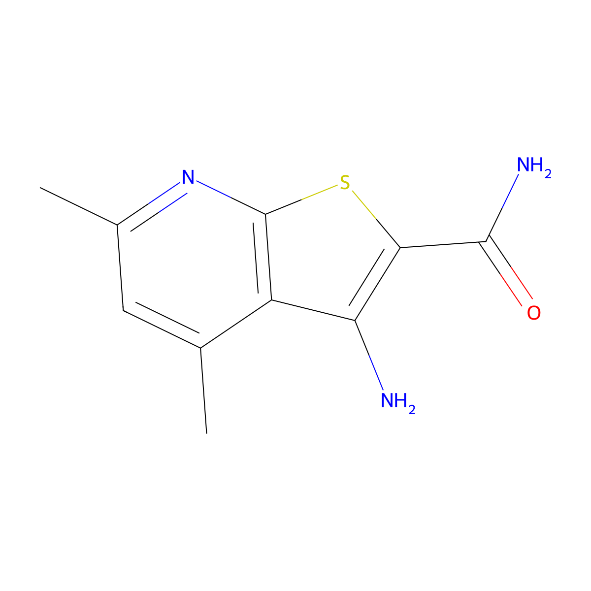 3-Amino-4,6-dimethylthieno(2,3-b)pyridine-2-carboxamide molecular structure, CAS 67795-42-0