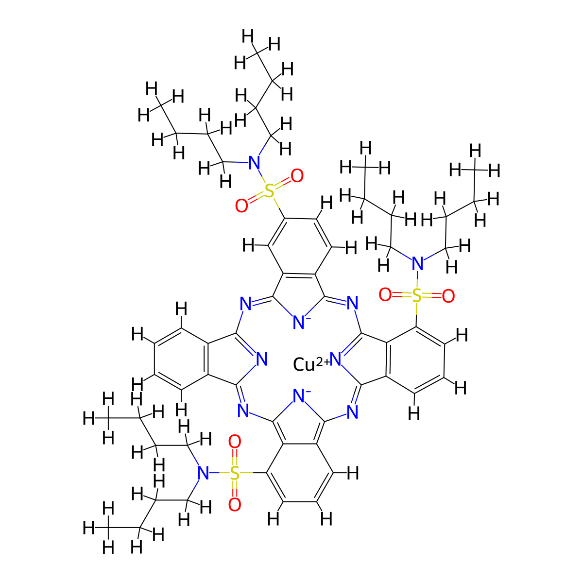 Copper, (N,N,N',N',N'',N''-hexabutyl-29H,31H-phthalocyanine-C,C,C-trisulfonamidato(2-)-kappaN29,kappaN30,kappaN31,kappaN32)- molecular structure, CAS 67800-99-1