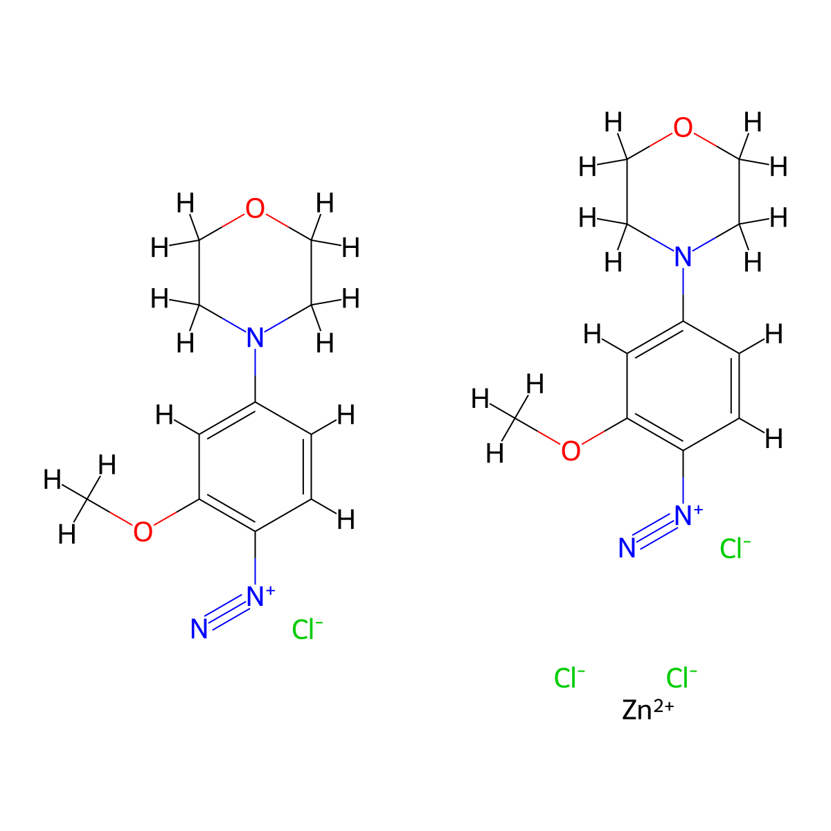 Benzenediazonium, 2-methoxy-4-(4-morpholinyl)-, (T-4)-tetrachlorozincate(2-) (2:1) molecular structure, CAS 67801-08-5
