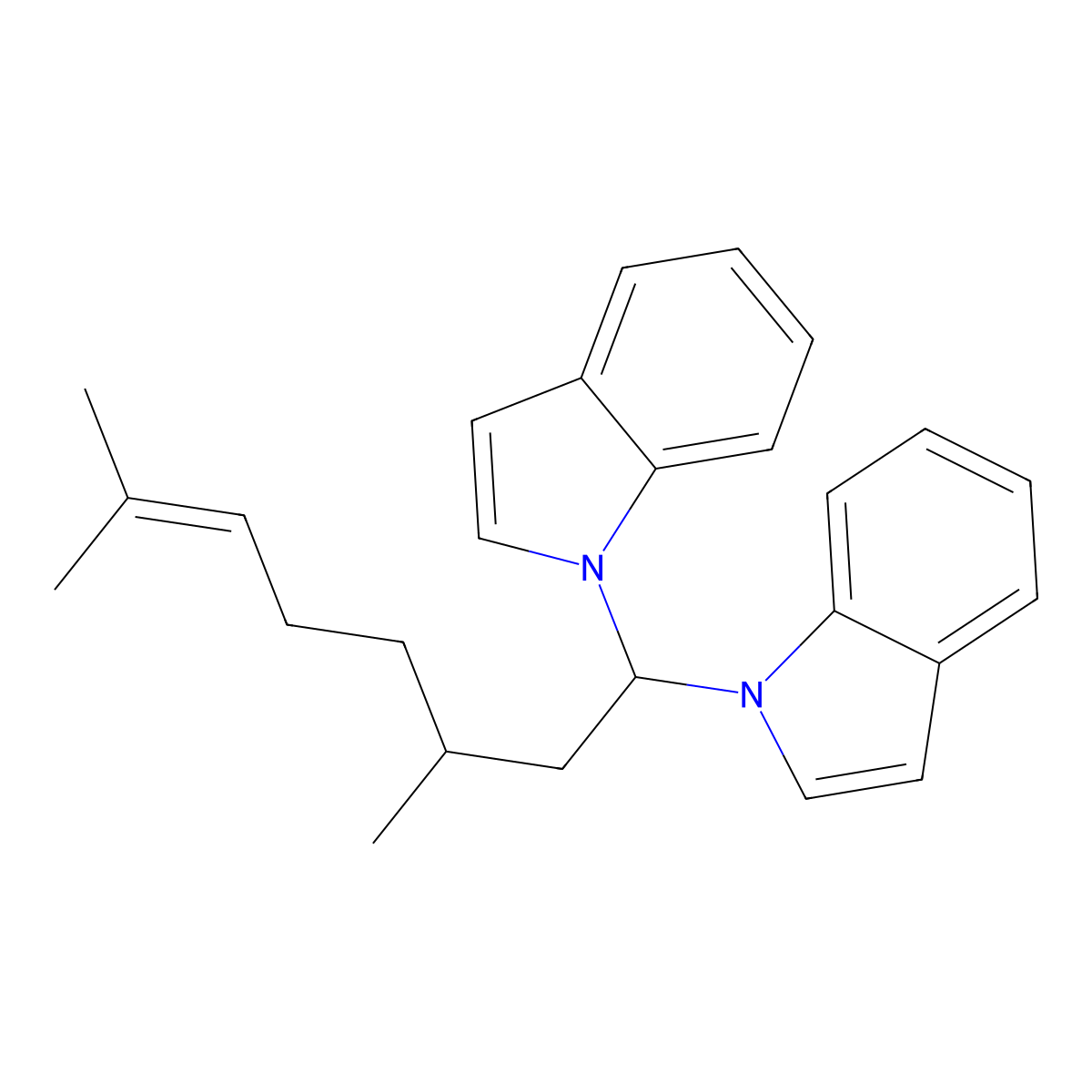 1H-Indole, 1,1'-(3,7-dimethyl-6-octen-1-ylidene)bis- molecular structure, CAS 67801-16-5