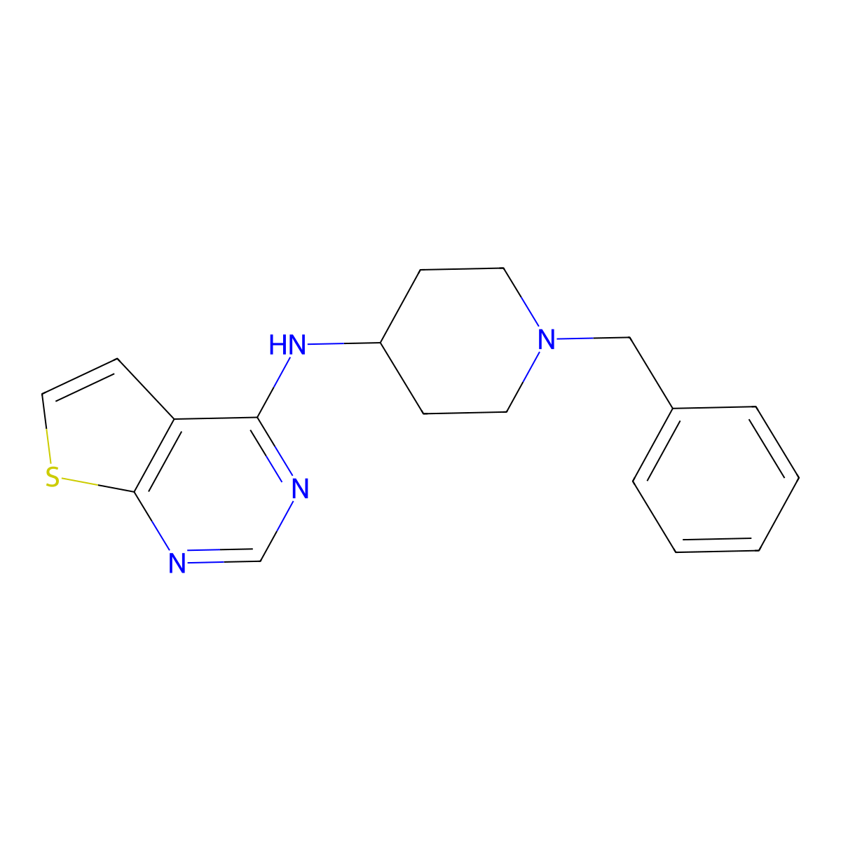 N-(1-benzylpiperidin-4-yl)thieno[2,3-d]pyrimidin-4-amine molecular structure, CAS 678138-99-3