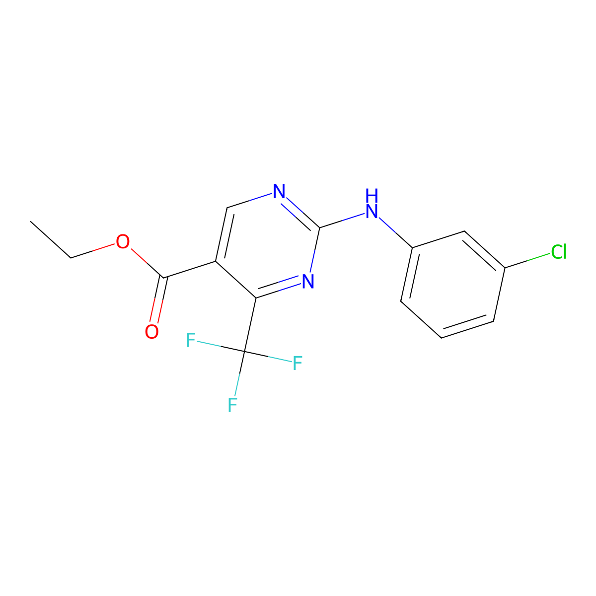 Ethyl 2-(3-chloroanilino)-4-(trifluoromethyl)pyrimidine-5-carboxylate molecular structure, CAS 678139-43-0