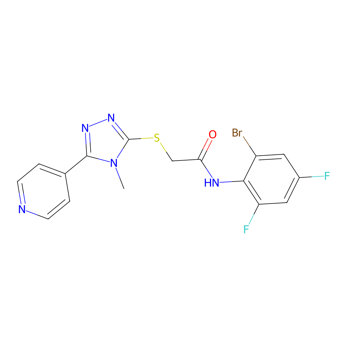N-(2-bromo-4,6-difluorophenyl)-2-{[4-methyl-5-(pyridin-4-yl)-4H-1,2,4-triazol-3-yl]sulfanyl}acetamide molecular structure, CAS 678145-93-2
