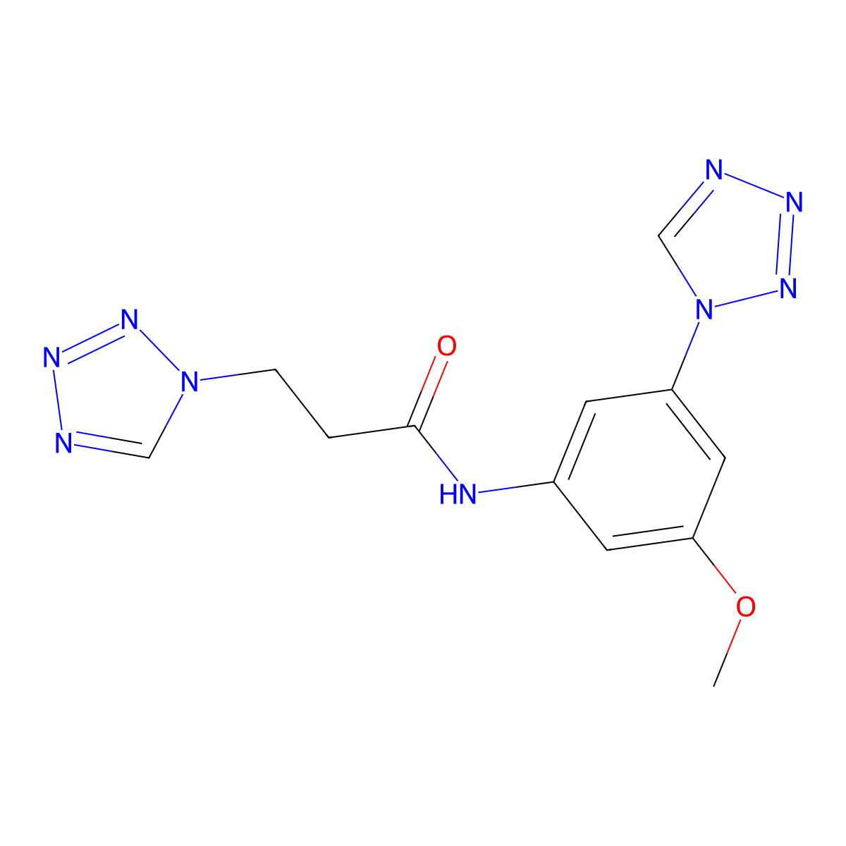N-[3-methoxy-5-(tetrazol-1-yl)phenyl]-3-(tetrazol-1-yl)propanamide molecular structure, CAS 678147-07-4