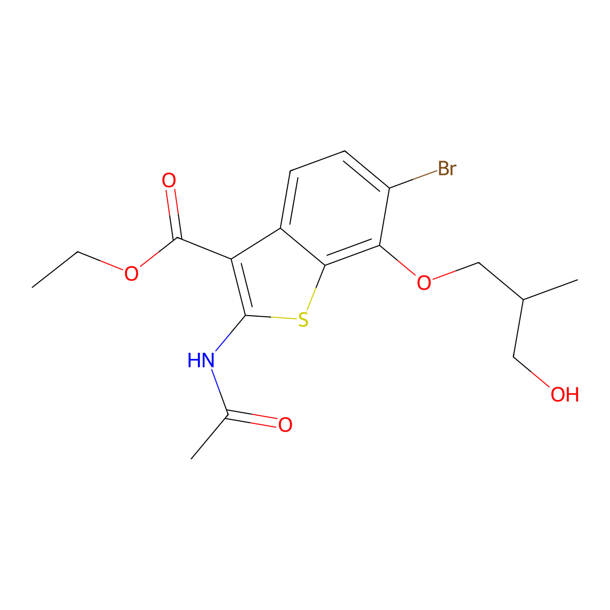 Ethyl 2-(acetylamino)-6-bromo-7-(3-hydroxy-2-methylpropoxy)-1-benzothiophene-3-carboxylate molecular structure, CAS 678148-16-8