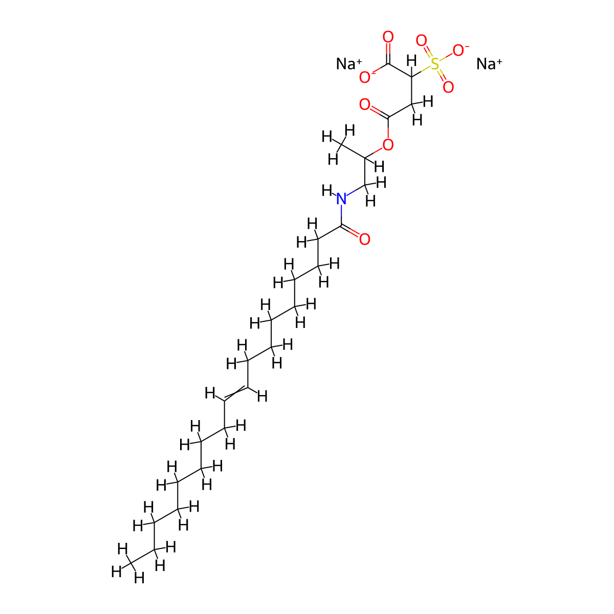 butanedioic acid, sulfo-, 4-(1-methyl-2-((1-oxo-9-octadecenyl)amino)ethyl) ester, disodium salt molecular structure, CAS 67815-88-7
