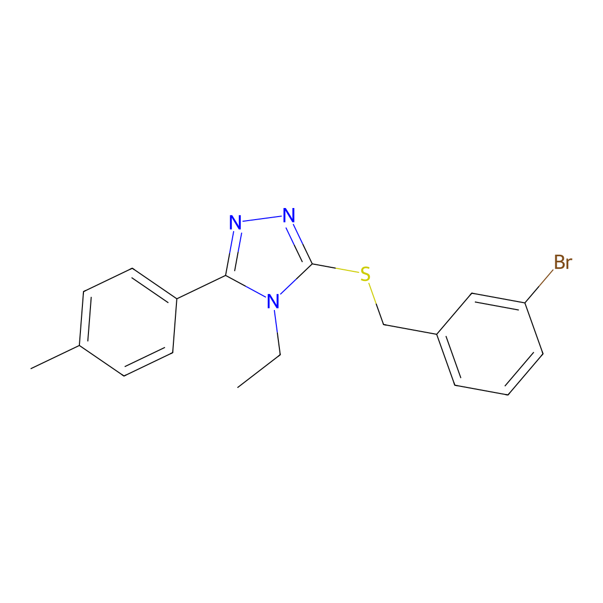3-[(3-Bromophenyl)methylsulfanyl]-4-ethyl-5-(4-methylphenyl)-1,2,4-triazole molecular structure, CAS 678151-59-2