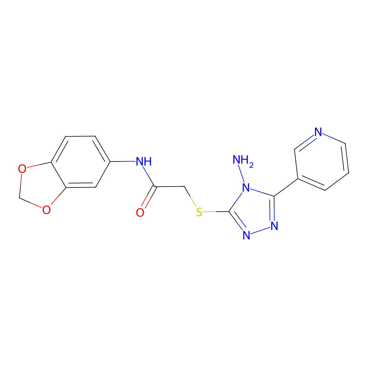 2-((4-amino-5-(pyridin-3-yl)-4H-1,2,4-triazol-3-yl)thio)-N-(benzo[d][1,3]dioxol-5-yl)acetamide molecular structure, CAS 678155-68-5