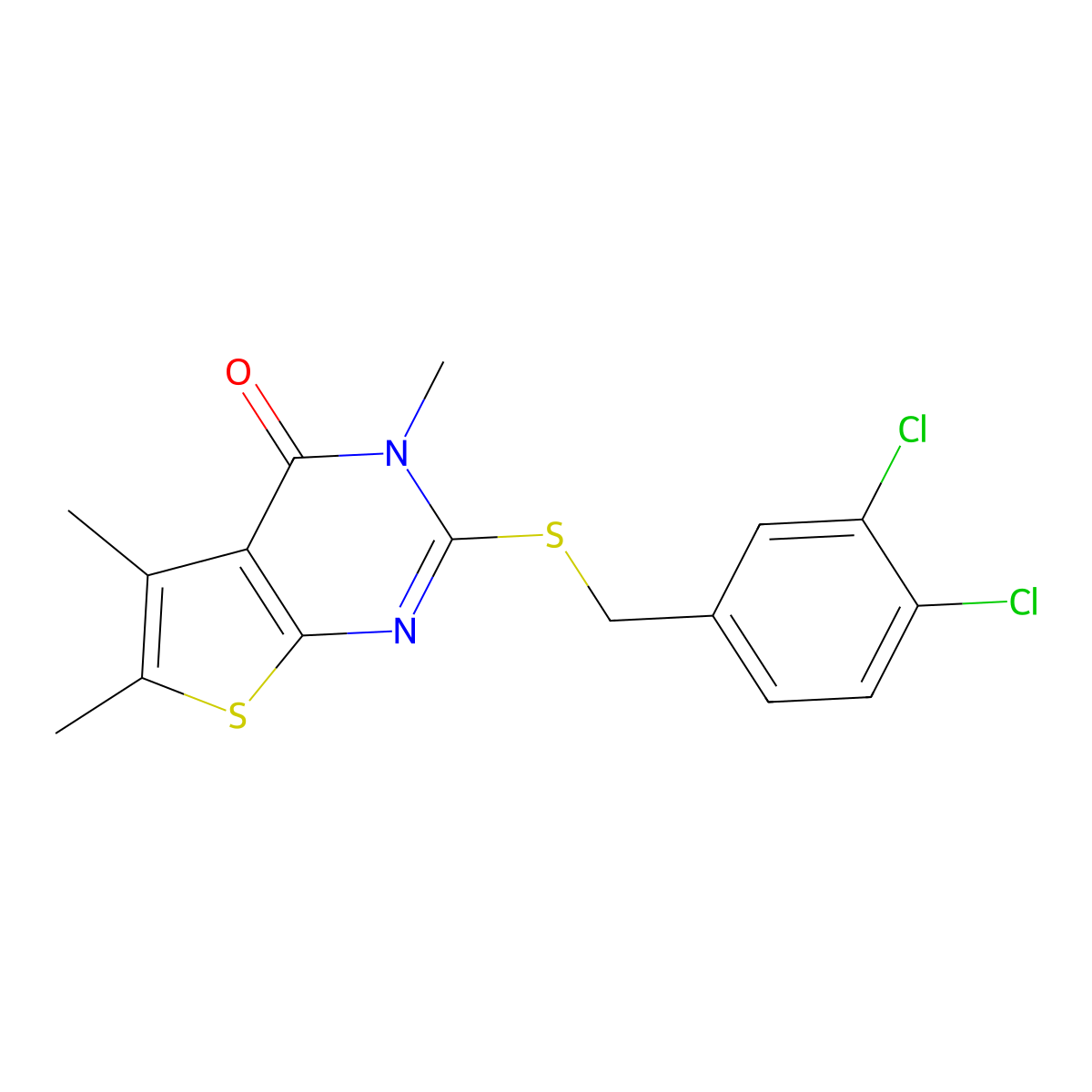 2-[(3,4-dichlorobenzyl)sulfanyl]-3,5,6-trimethylthieno[2,3-d]pyrimidin-4(3H)-one molecular structure, CAS 678155-70-9
