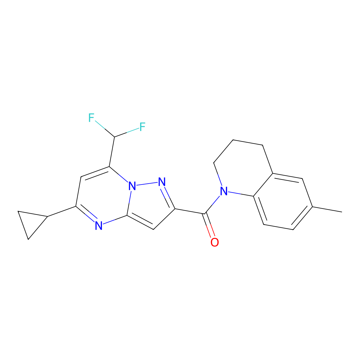 [5-cyclopropyl-7-(difluoromethyl)pyrazolo[1,5-a]pyrimidin-2-yl]-(6-methyl-3,4-dihydro-2H-quinolin-1-yl)methanone molecular structure, CAS 678156-39-3