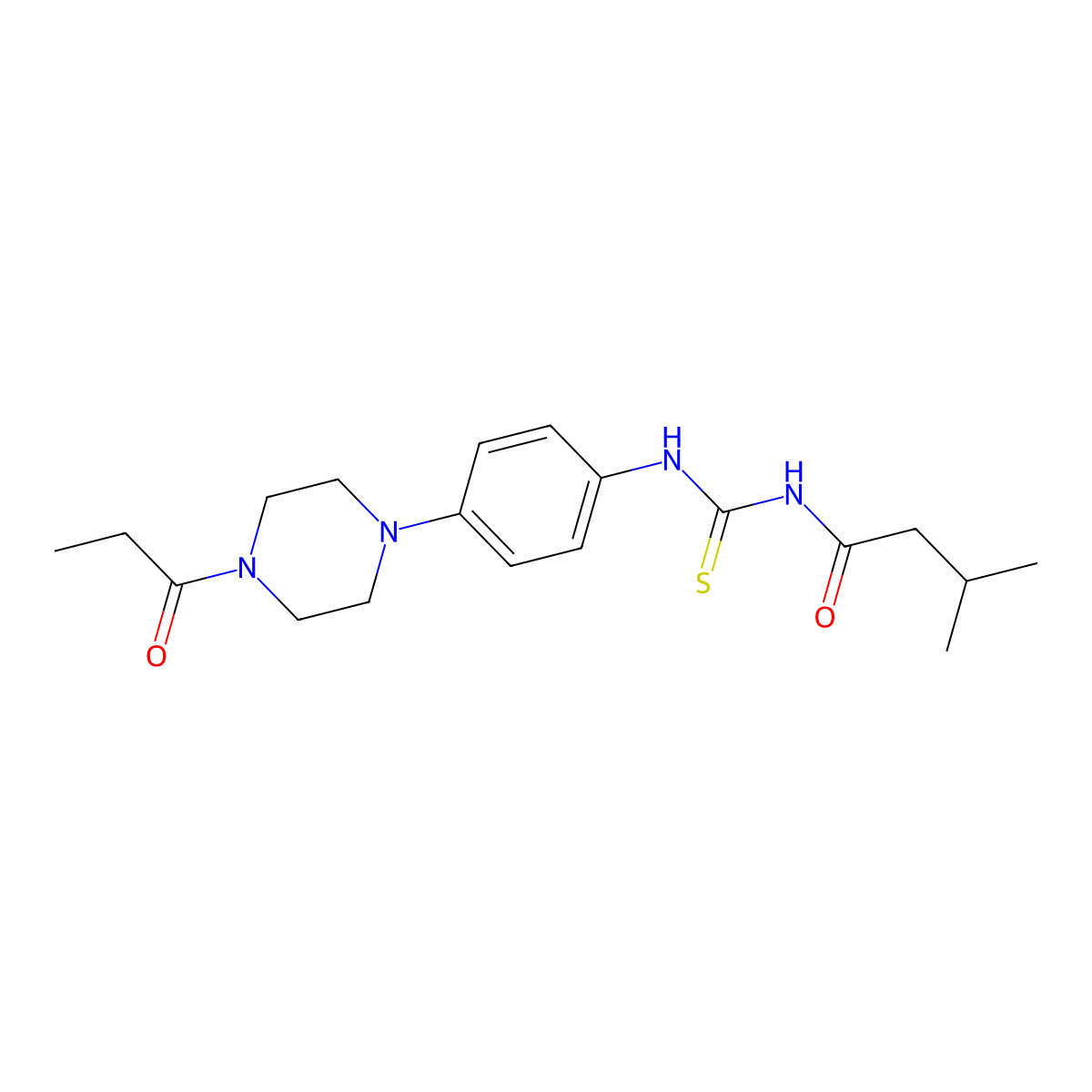 3-methyl-N-{[4-(4-propanoylpiperazin-1-yl)phenyl]carbamothioyl}butanamide molecular structure, CAS 678156-68-8