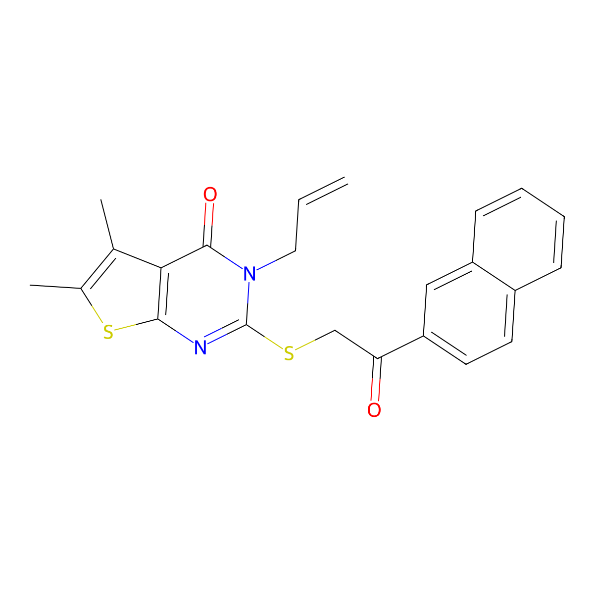 5,6-dimethyl-2-{[2-(naphthalen-2-yl)-2-oxoethyl]sulfanyl}-3-(prop-2-en-1-yl)thieno[2,3-d]pyrimidin-4(3H)-one molecular structure, CAS 678157-43-2