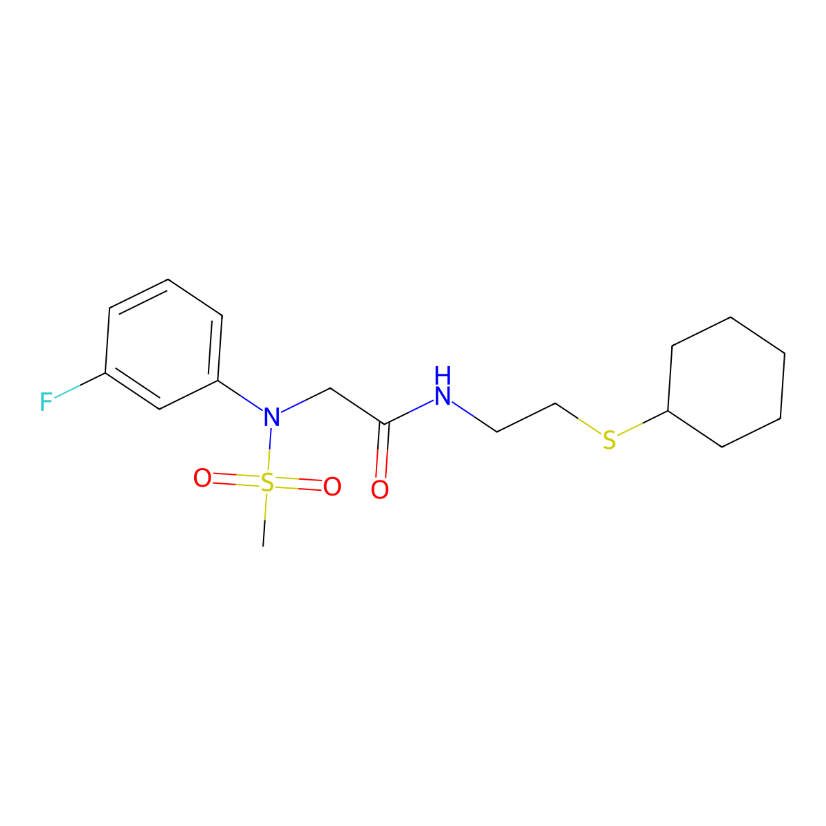 N-(2-cyclohexylsulfanylethyl)-2-(3-fluoro-N-methylsulfonylanilino)acetamide molecular structure, CAS 678157-57-8