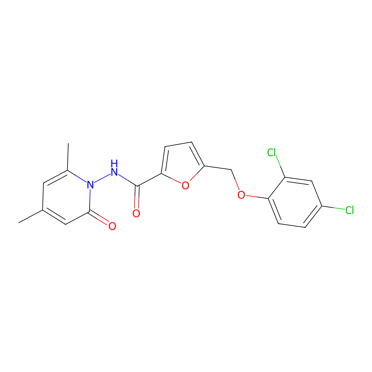 5-[(2,4-dichlorophenoxy)methyl]-N-(2,4-dimethyl-6-oxopyridin-1-yl)furan-2-carboxamide molecular structure, CAS 678157-76-1