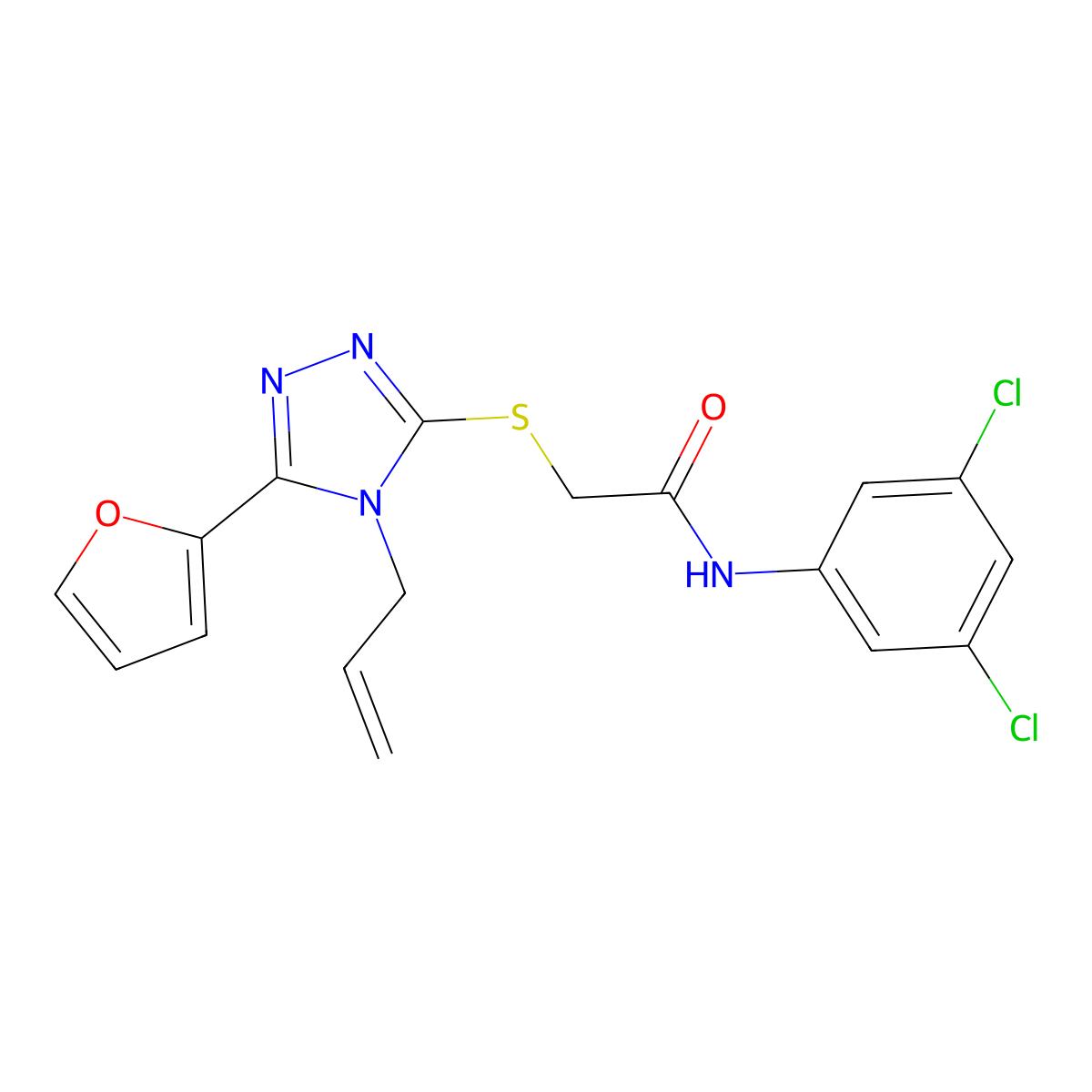 N-(3,5-dichlorophenyl)-2-{[5-(furan-2-yl)-4-(prop-2-en-1-yl)-4H-1,2,4-triazol-3-yl]sulfanyl}acetamide molecular structure, CAS 678157-98-7