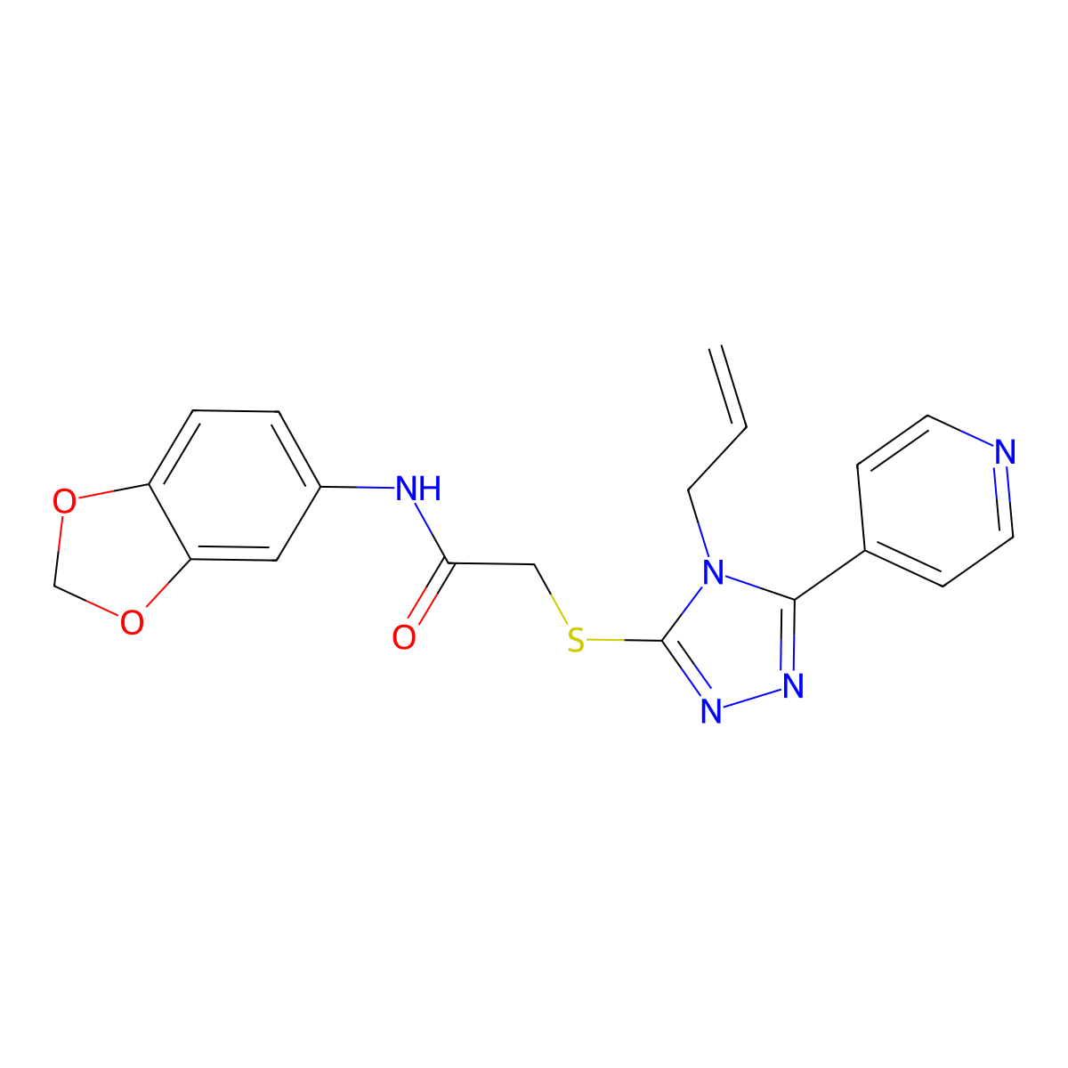 N-(1,3-benzodioxol-5-yl)-2-{[4-(prop-2-en-1-yl)-5-(pyridin-4-yl)-4H-1,2,4-triazol-3-yl]sulfanyl}acetamide molecular structure, CAS 678167-67-4