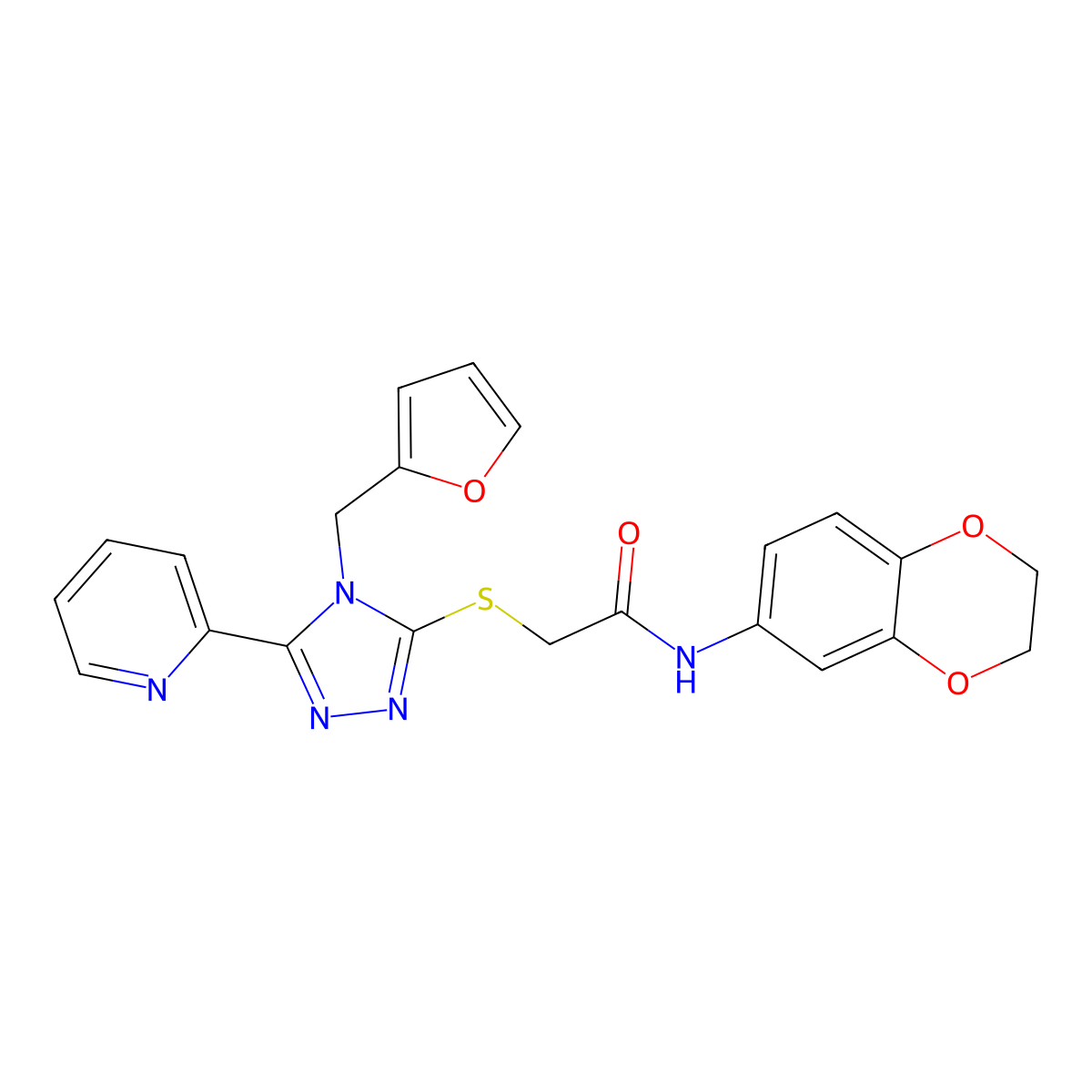 N-(2,3-dihydro-1,4-benzodioxin-6-yl)-2-{[4-(furan-2-ylmethyl)-5-(pyridin-2-yl)-4H-1,2,4-triazol-3-yl]sulfanyl}acetamide molecular structure, CAS 678168-27-9