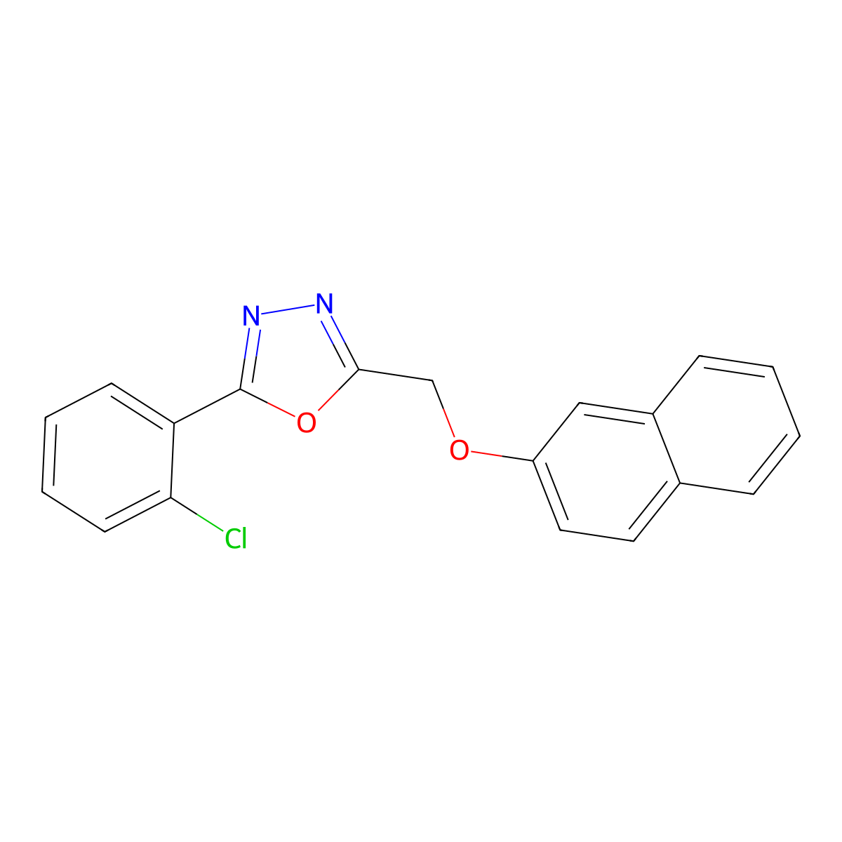 2-(2-Chlorophenyl)-5-[(naphthalen-2-yloxy)methyl]-1,3,4-oxadiazole molecular structure, CAS 678180-07-9
