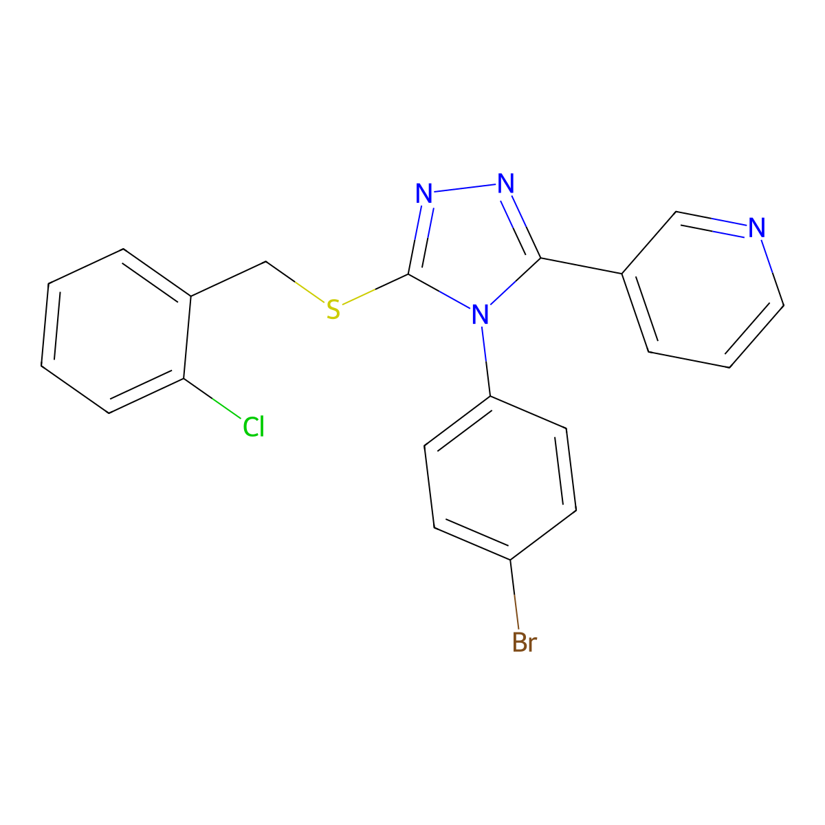 3-(4-(4-Bromophenyl)-5-((2-chlorobenzyl)thio)-4H-1,2,4-triazol-3-YL)pyridine molecular structure, CAS 678181-51-6