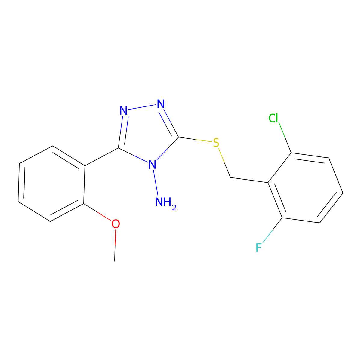 3-[(2-chloro-6-fluorobenzyl)sulfanyl]-5-(2-methoxyphenyl)-4H-1,2,4-triazol-4-amine molecular structure, CAS 678181-79-8