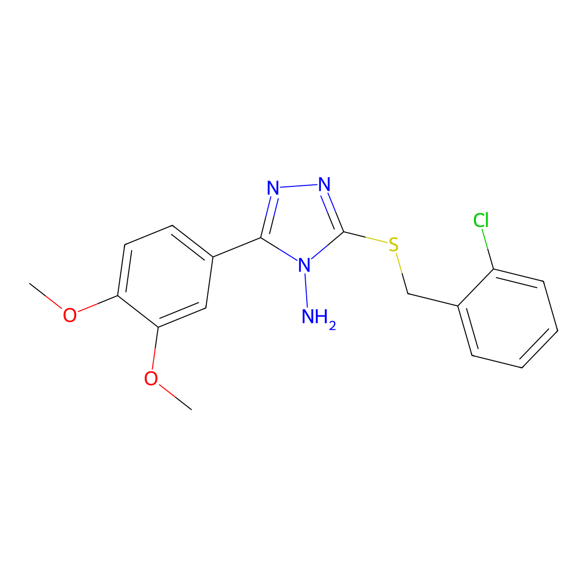 3-[(2-chlorobenzyl)sulfanyl]-5-(3,4-dimethoxyphenyl)-4H-1,2,4-triazol-4-amine molecular structure, CAS 678182-04-2