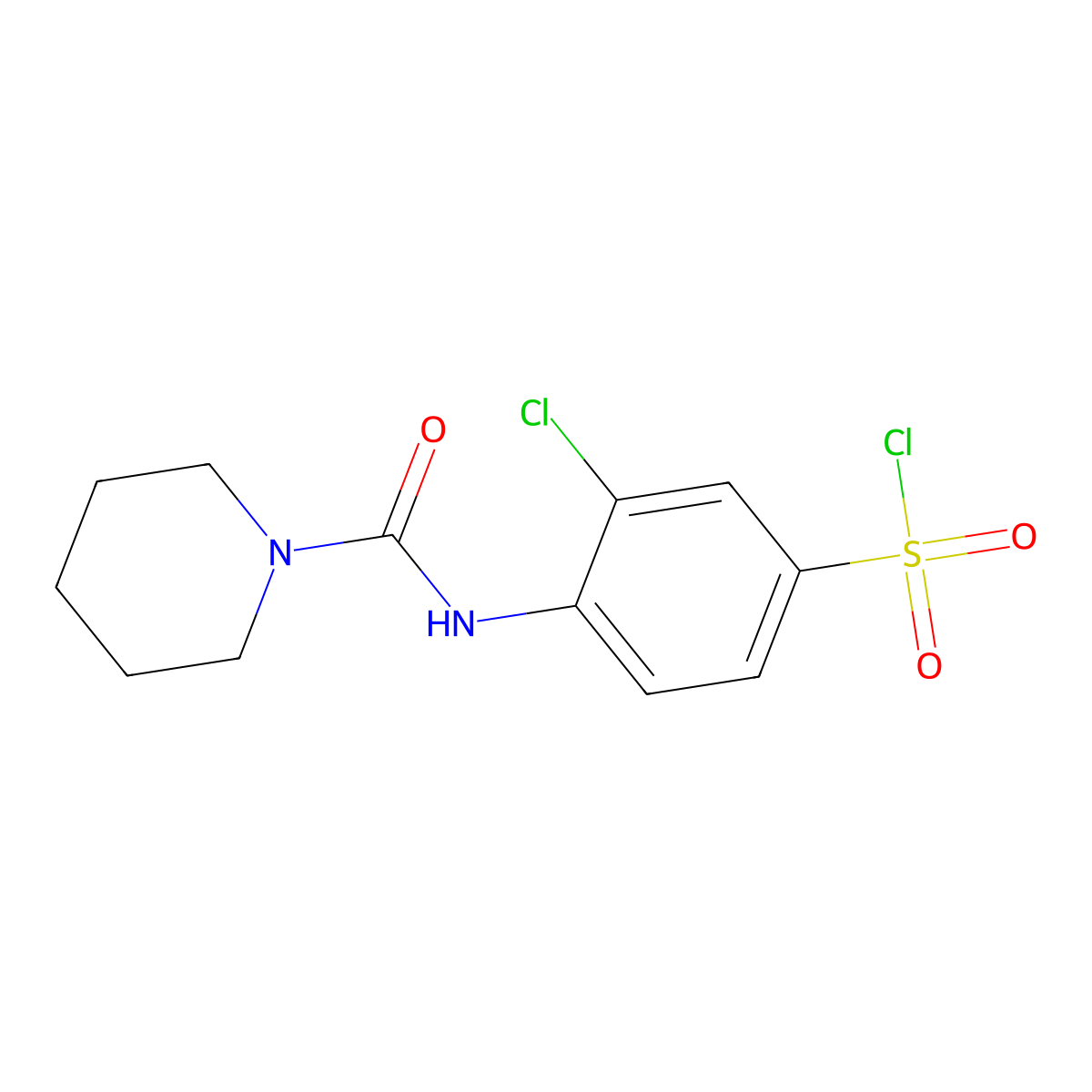 3-Chloro-4-(piperidine-1-carboxamido)benzene-1-sulfonyl chloride molecular structure, CAS 678185-85-8