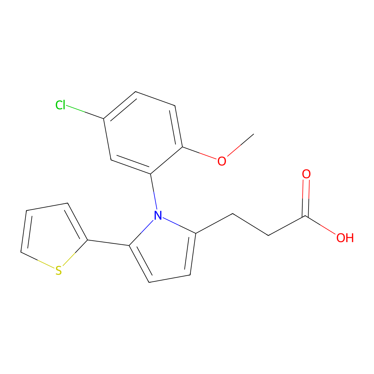 3-[1-(5-chloro-2-methoxyphenyl)-5-(thiophen-2-yl)-1H-pyrrol-2-yl]propanoic acid molecular structure, CAS 678189-28-1