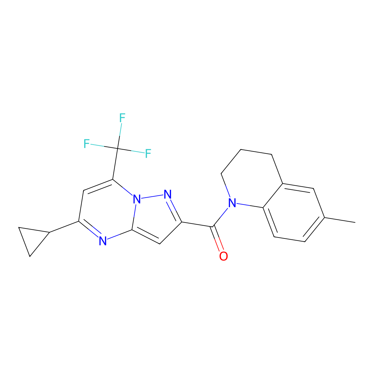 [5-cyclopropyl-7-(trifluoromethyl)pyrazolo[1,5-a]pyrimidin-2-yl]-(6-methyl-3,4-dihydro-2H-quinolin-1-yl)methanone molecular structure, CAS 678189-99-6