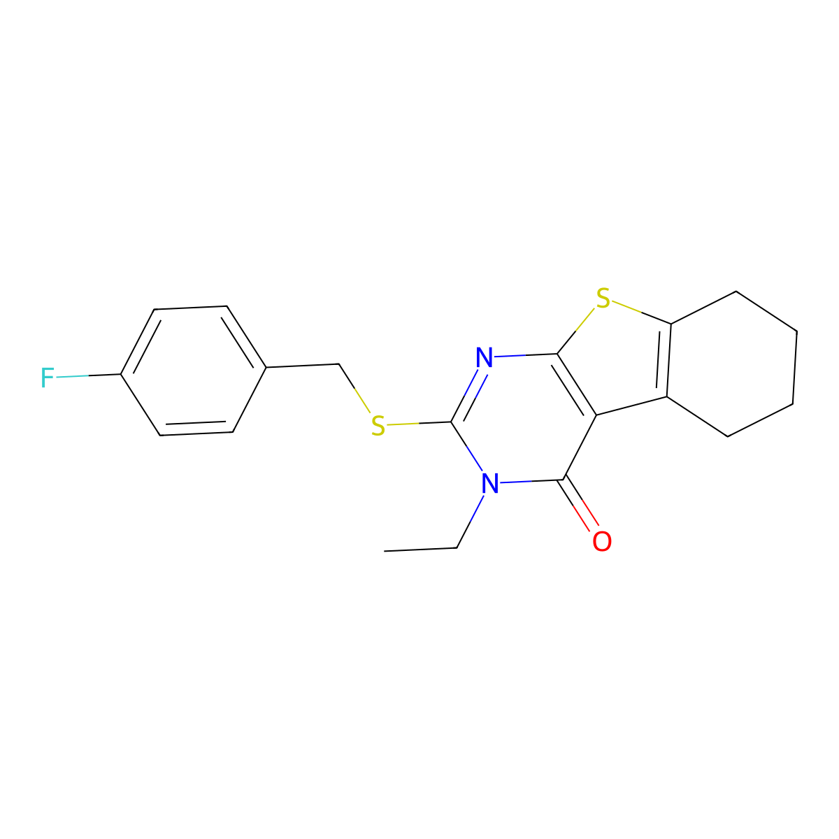 3-ethyl-2-[(4-fluorobenzyl)sulfanyl]-5,6,7,8-tetrahydro[1]benzothieno[2,3-d]pyrimidin-4(3H)-one molecular structure, CAS 678190-08-4