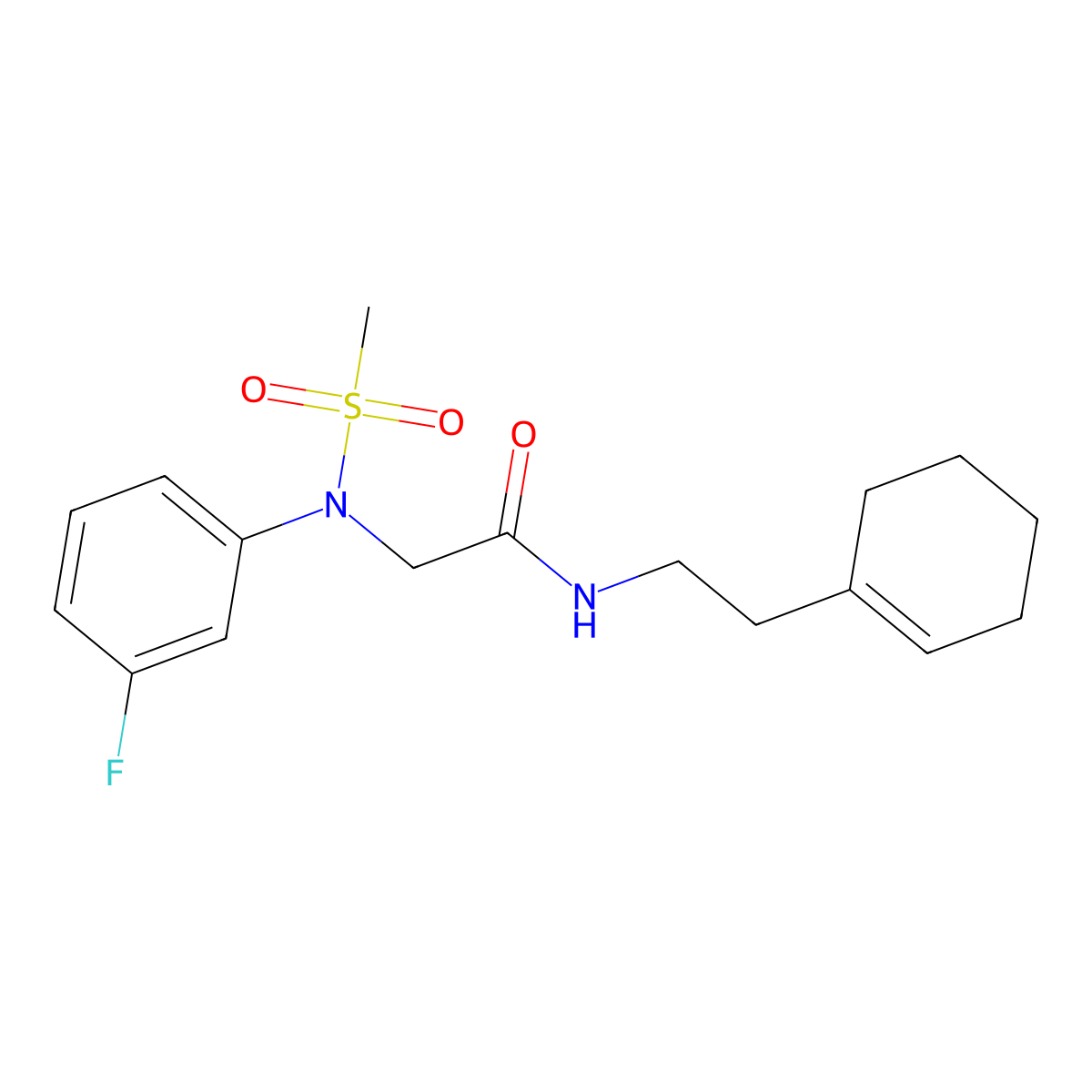 N-[2-(cyclohexen-1-yl)ethyl]-2-(3-fluoro-N-methylsulfonylanilino)acetamide molecular structure, CAS 678190-41-5
