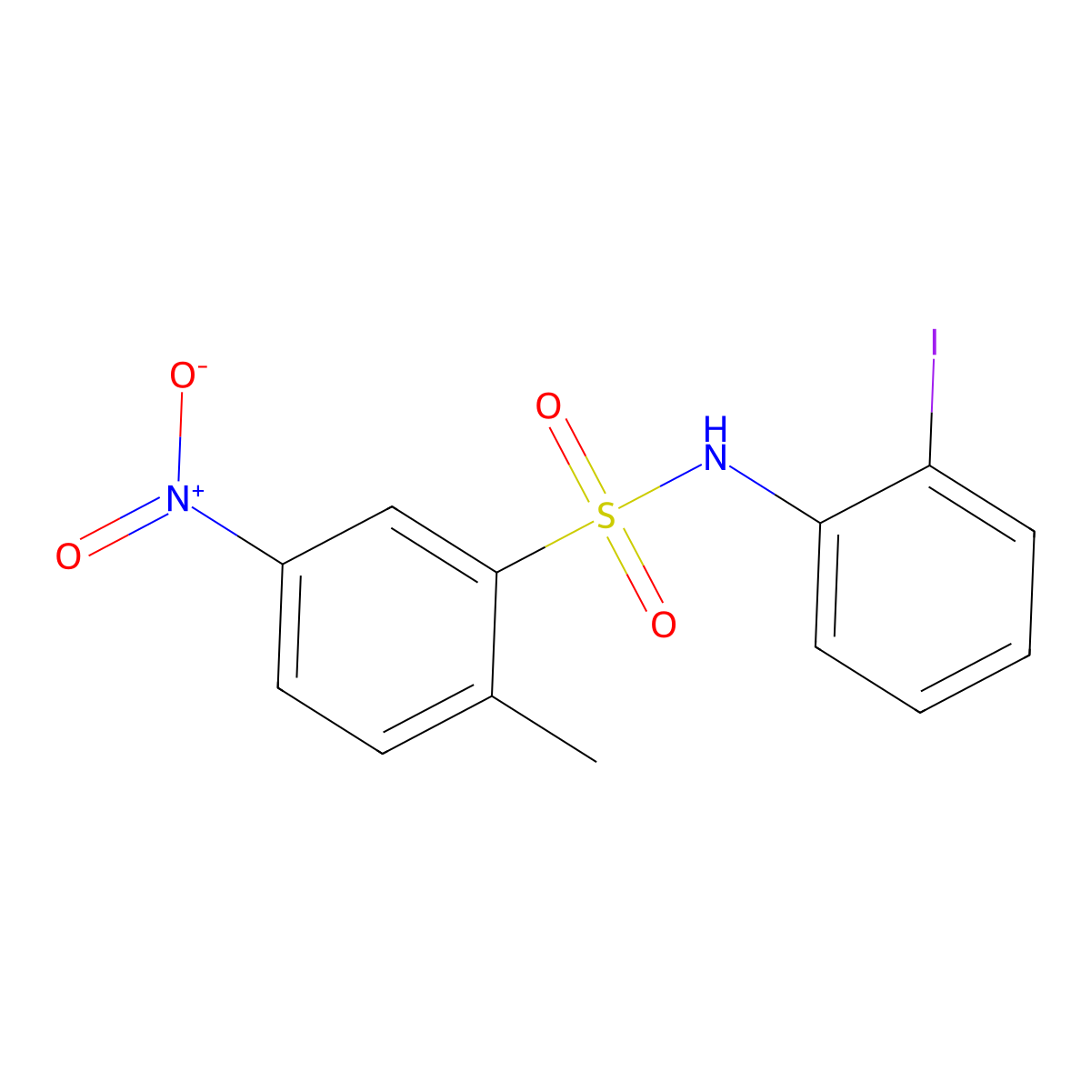 N-(2-iodophenyl)-2-methyl-5-nitrobenzenesulfonamide molecular structure, CAS 678190-42-6