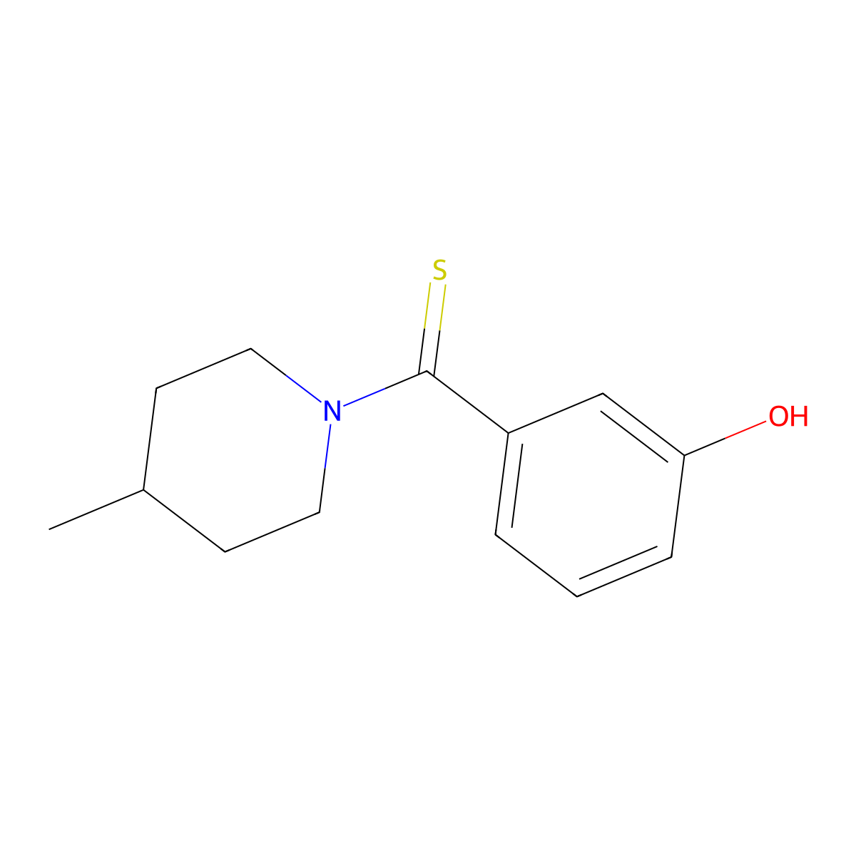 (3-Hydroxyphenyl)(4-methylpiperidin-1-yl)methanethione molecular structure, CAS 678190-53-9