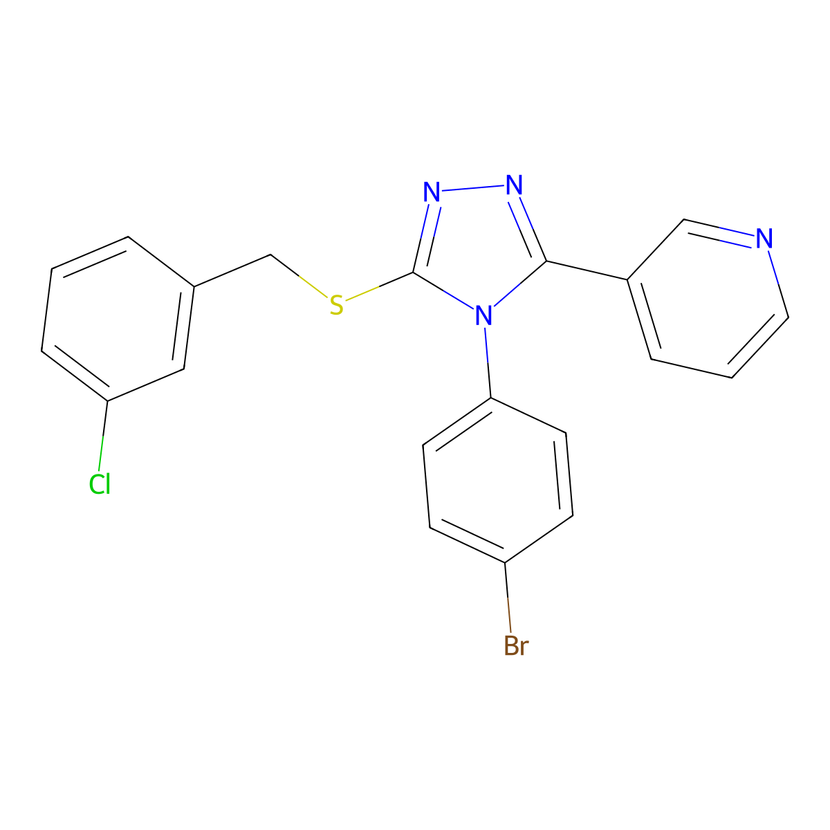 3-(4-(4-Bromophenyl)-5-((3-chlorobenzyl)thio)-4H-1,2,4-triazol-3-YL)pyridine molecular structure, CAS 678190-60-8