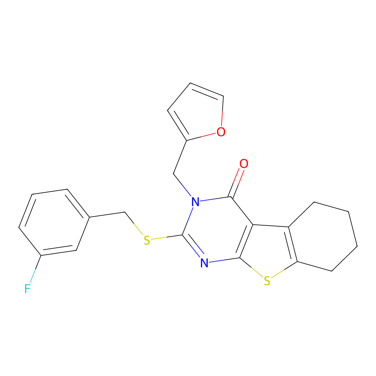 2-[(3-fluorobenzyl)sulfanyl]-3-(furan-2-ylmethyl)-5,6,7,8-tetrahydro[1]benzothieno[2,3-d]pyrimidin-4(3H)-one molecular structure, CAS 678190-61-9