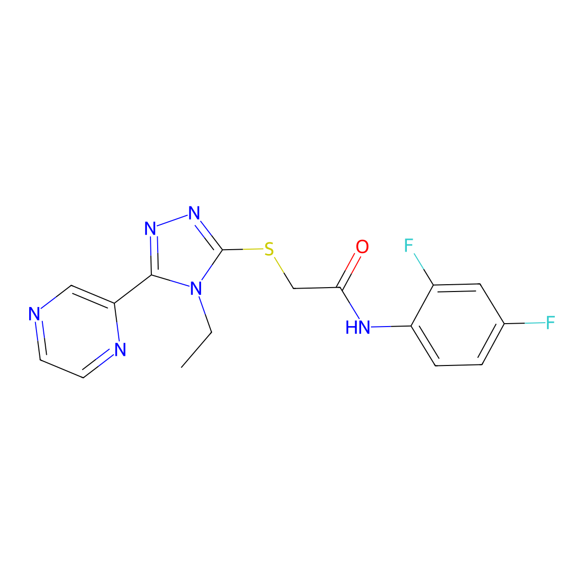 N-(2,4-difluorophenyl)-2-{[4-ethyl-5-(pyrazin-2-yl)-4H-1,2,4-triazol-3-yl]sulfanyl}acetamide molecular structure, CAS 678190-65-3