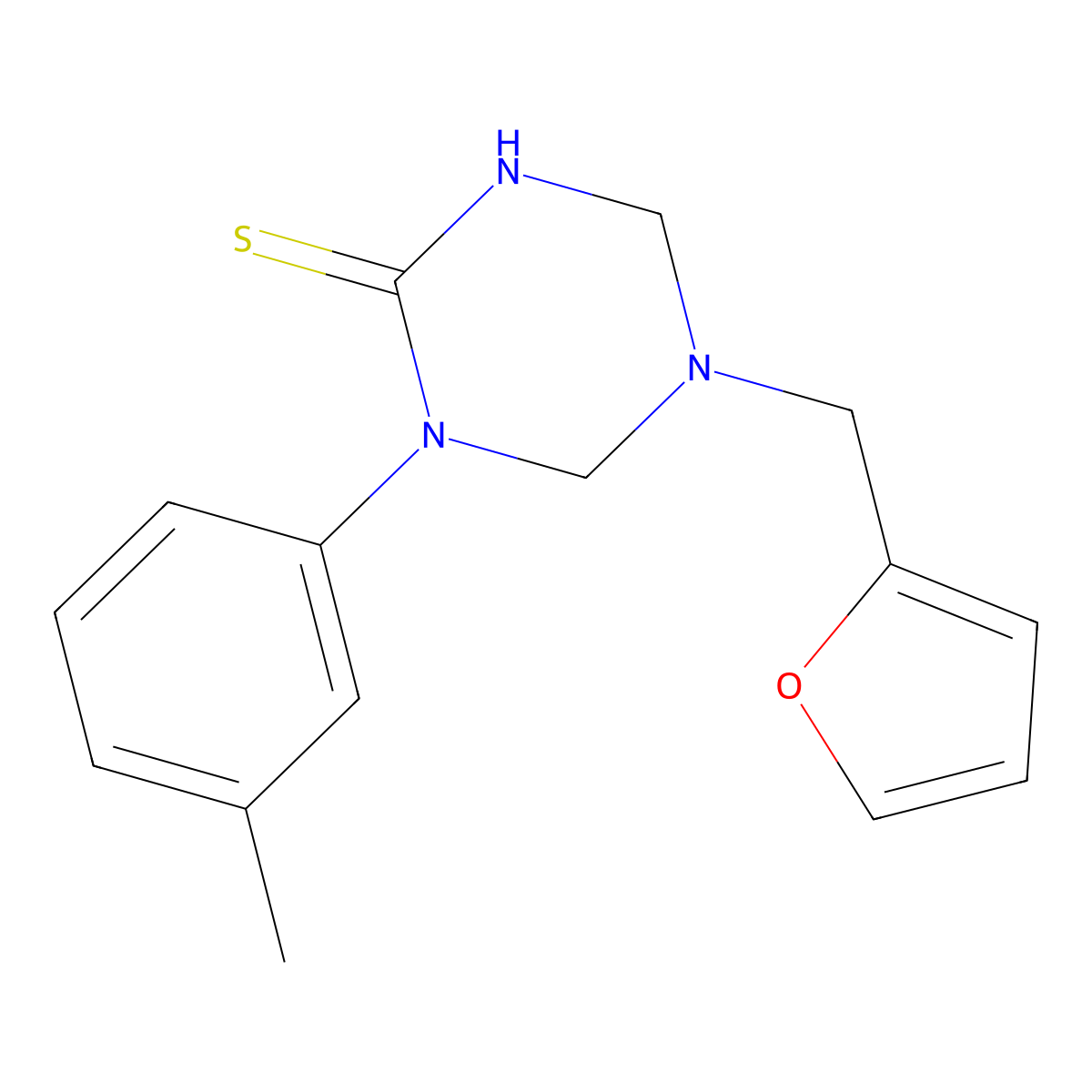 5-(Furan-2-ylmethyl)-1-(3-methylphenyl)-1,3,5-triazinane-2-thione molecular structure, CAS 678191-23-6