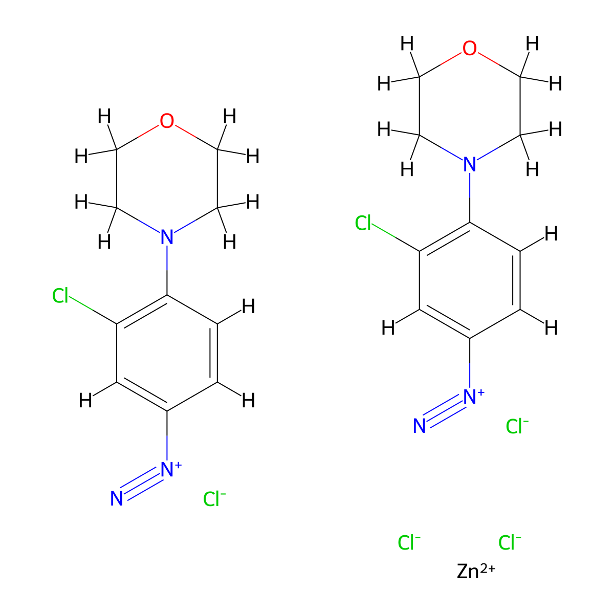 Benzenediazonium, 3-chloro-4-(4-morpholinyl)-, (T-4)-tetrachlorozincate(2-) (2:1) molecular structure, CAS 67828-65-3