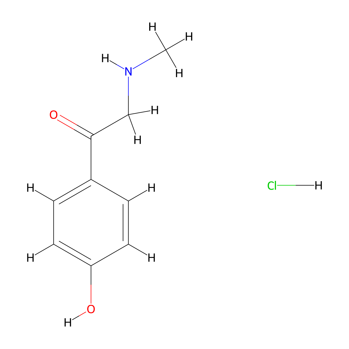 Ethanone, 1-(4-hydroxyphenyl)-2-(methylamino)-, hydrochloride (1:1) molecular structure, CAS 67828-68-6