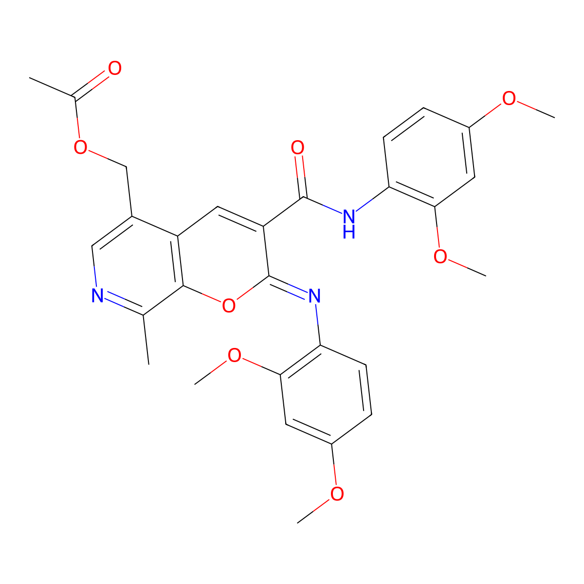 [3-[(2,4-Dimethoxyphenyl)carbamoyl]-2-(2,4-dimethoxyphenyl)imino-8-methylpyrano[2,3-c]pyridin-5-yl]methyl acetate molecular structure, CAS 6783-12-6
