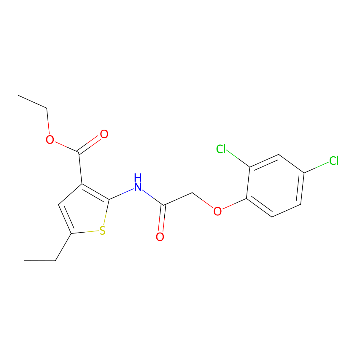 Ethyl 2-[2-(2,4-dichlorophenoxy)acetamido]-5-ethylthiophene-3-carboxylate molecular structure, CAS 67836-05-9