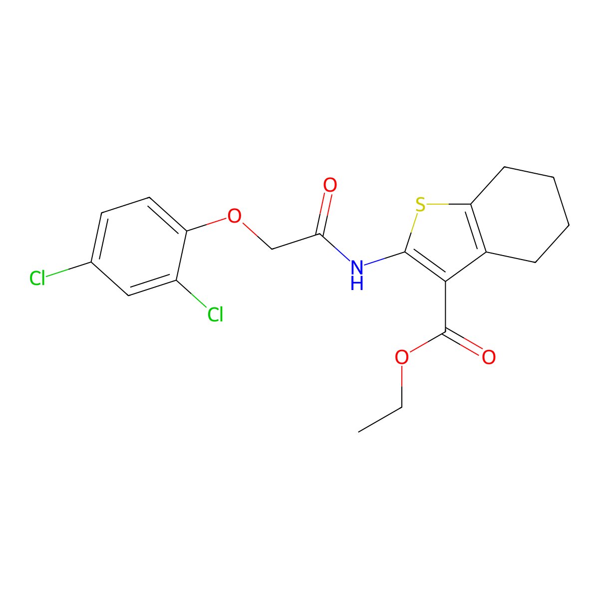 Ethyl 2-[2-(2,4-dichlorophenoxy)acetamido]-4,5,6,7-tetrahydrobenzo[B]thiophene-3-carboxylate molecular structure, CAS 67836-06-0